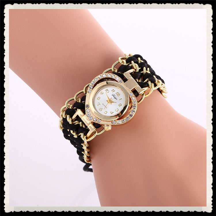 Personality Crystal Heart Adjustable Woven Watch
