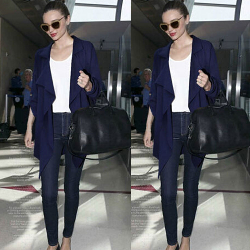 Lapel Irregular Long Sleeves Pure Color Coat