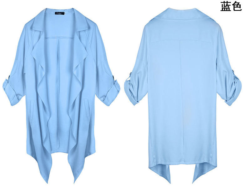 Lapel Irregular Long Sleeves Pure Color Coat