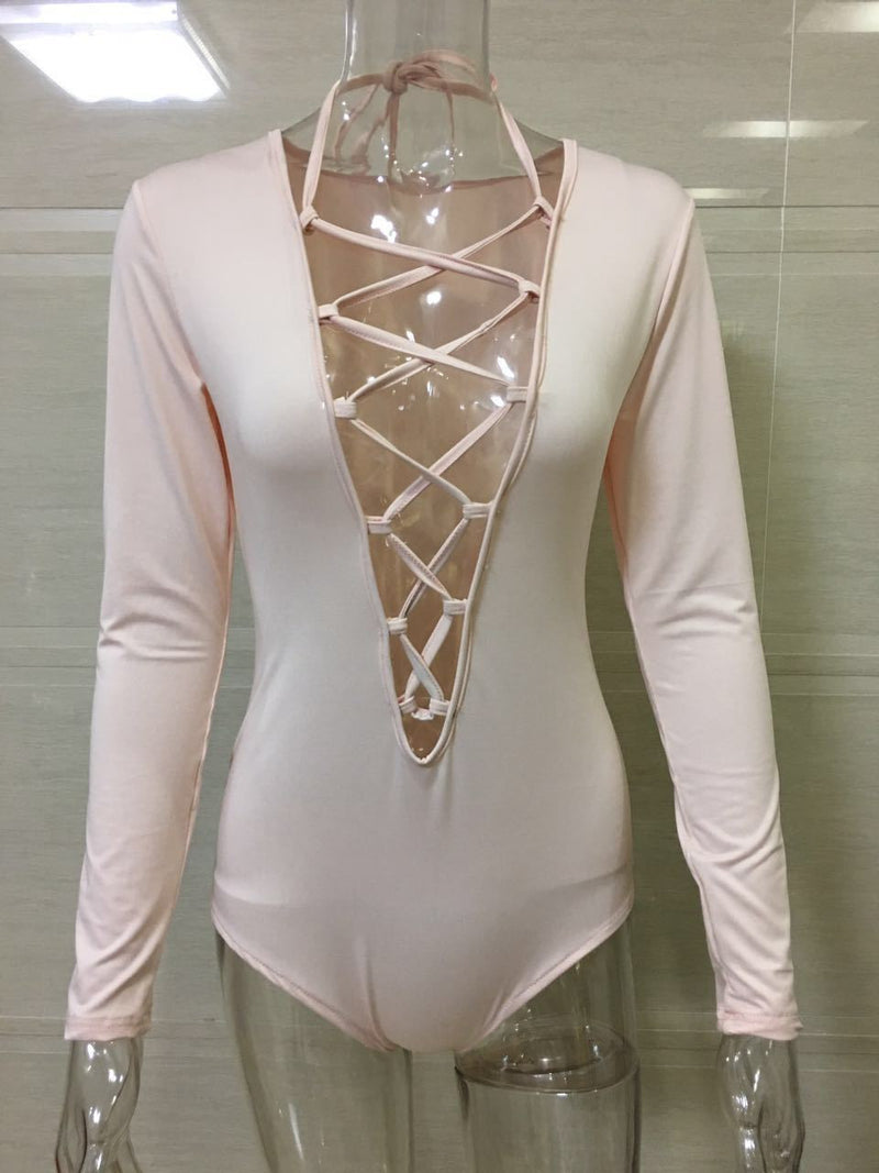 Sexy Lace Up Pink Short Triangle Jumpsuit