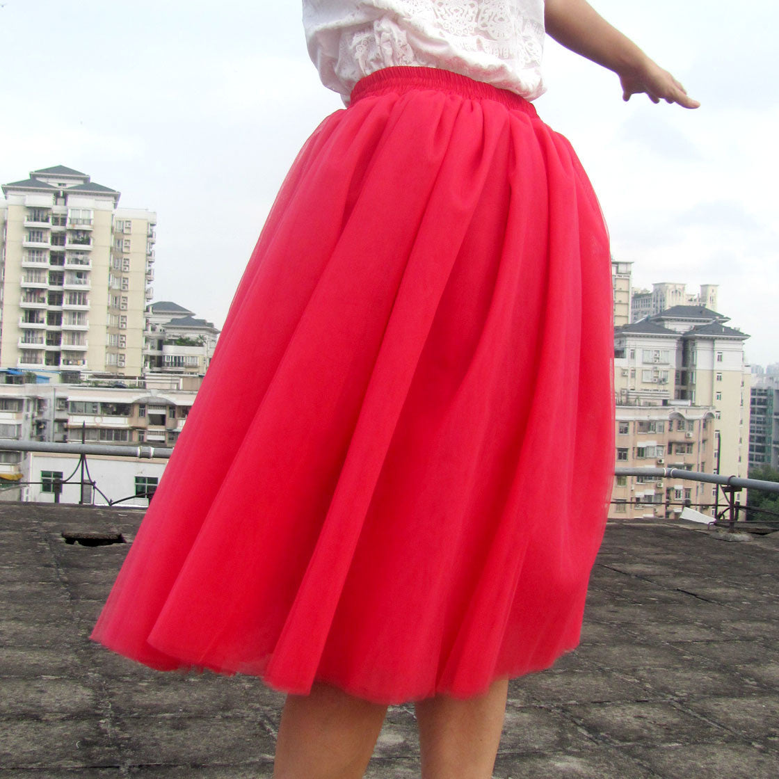 Sweet 7 Layers Pleated Flared Veil Skirt