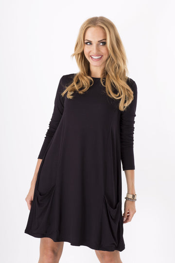 Fashion Pure Color Scoop Loose Pockets Short Dress