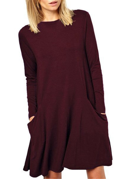 Fashion Pure Color Scoop Loose Pockets Short Dress