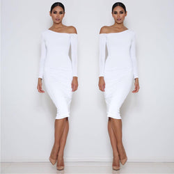 Long Sleeve Oblique Neck Bodycon Dress