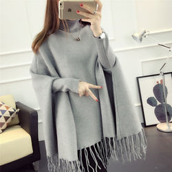Fashion High Neck Tassel Cloak Sweater