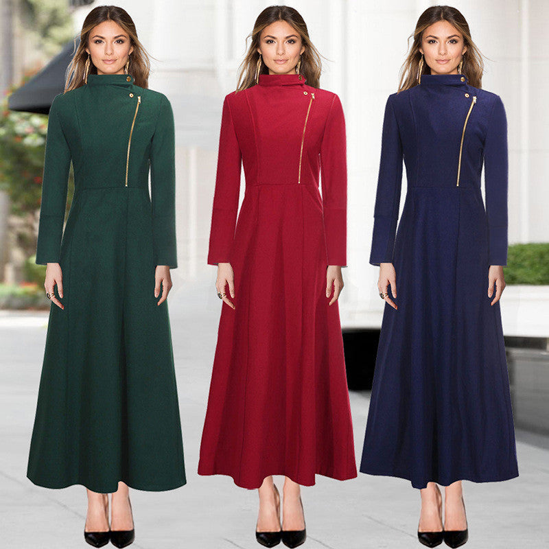 High Neck Long Sleeves Bohemian Flared Retro Long Coat 