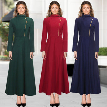 High Neck Long Sleeves Bohemian Flared Retro Long Coat 