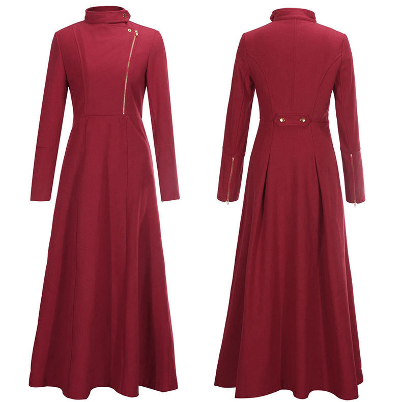 High Neck Long Sleeves Bohemian Flared Retro Long Coat 