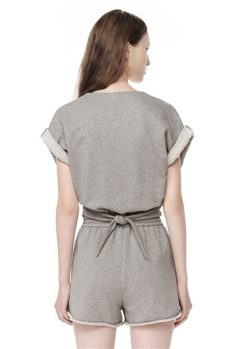 V-neck Short Sleeves Crop Top Drawstring Shorts Activewear Set