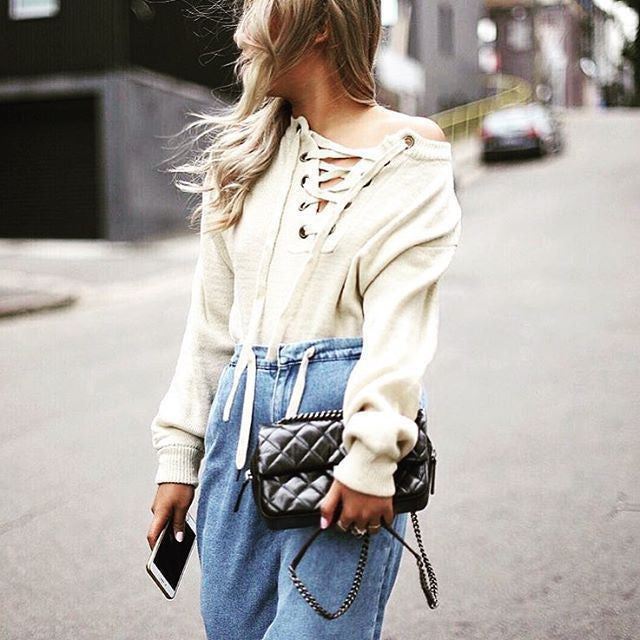 Sexy Deep V Off-Shoulder Lace Up Sweater