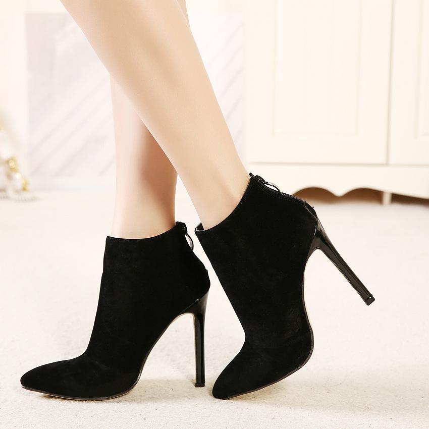 Pointed Toe Pure Color Ankle Length Short High Heel Boots