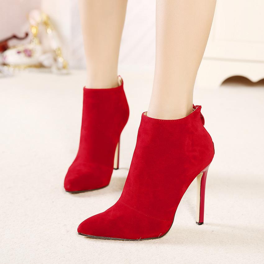Pointed Toe Pure Color Ankle Length Short High Heel Boots