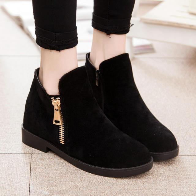 Winter Thicken Side Zippers Flat Ankle Boots