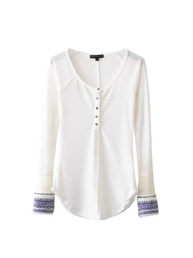 Cuff Decorative Buttons Knit Irregular Slim T-shirts