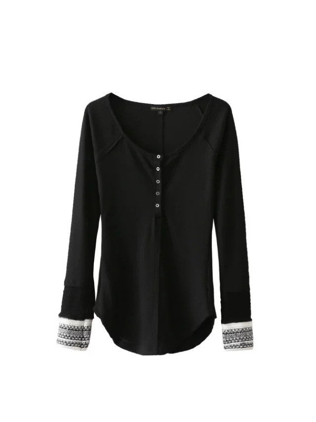 Cuff Decorative Buttons Knit Irregular Slim T-shirts