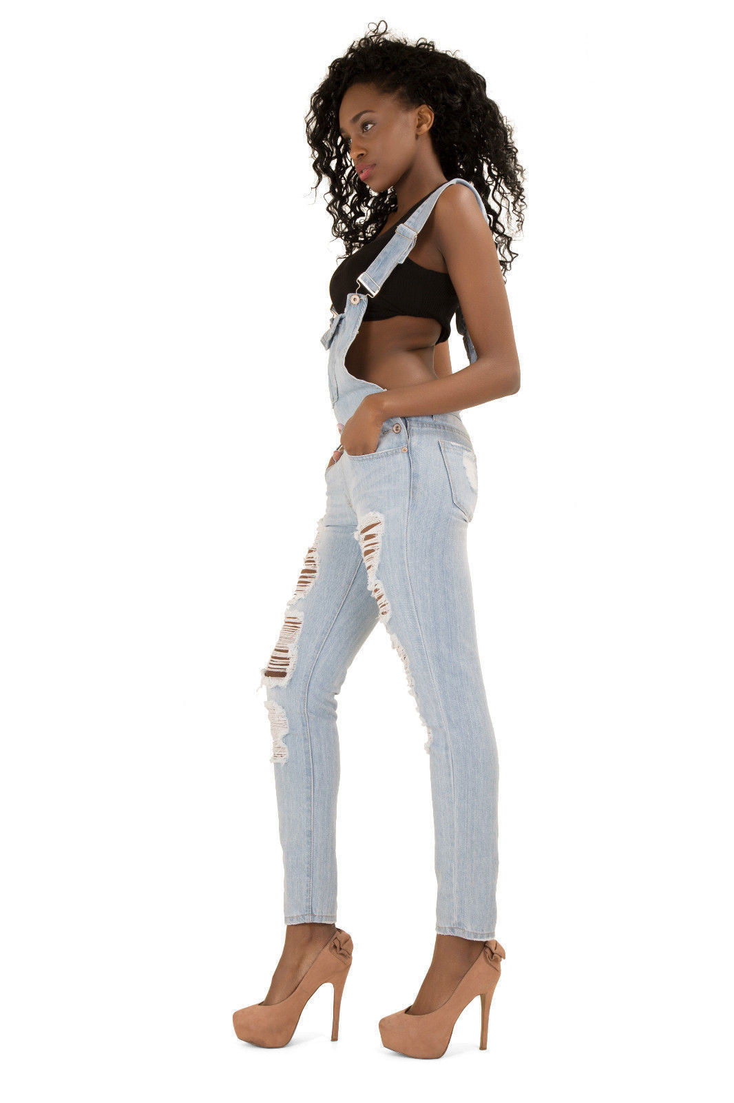 Cotton Holes Boyfriend Style Overalls Long Jumpsuit