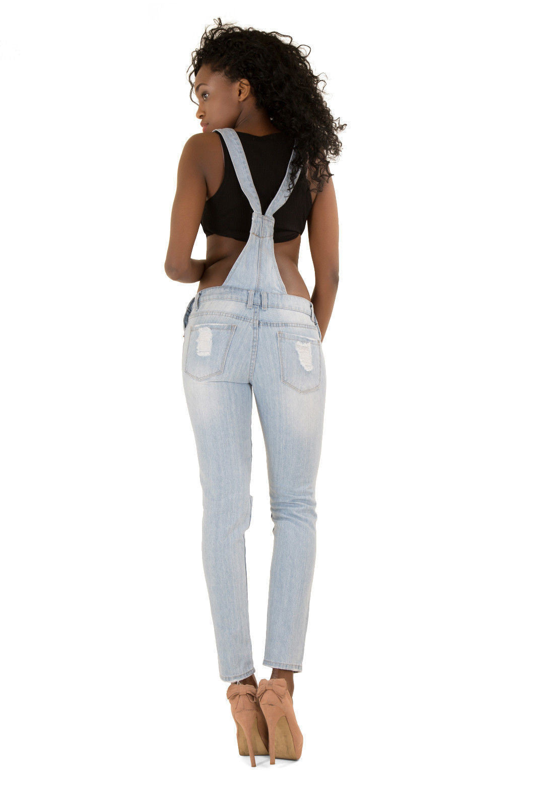 Cotton Holes Boyfriend Style Overalls Long Jumpsuit