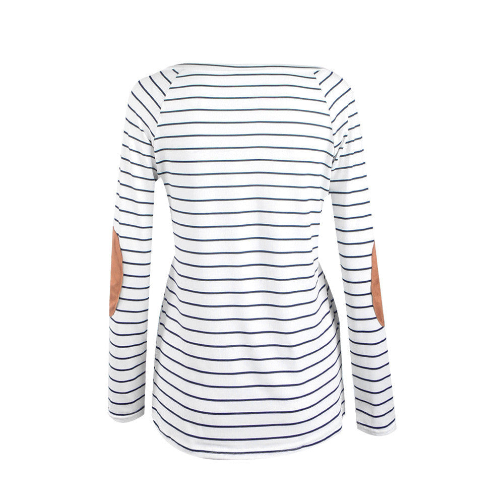 Fashion Stripe Print V Neck Long Sleeve Blouse