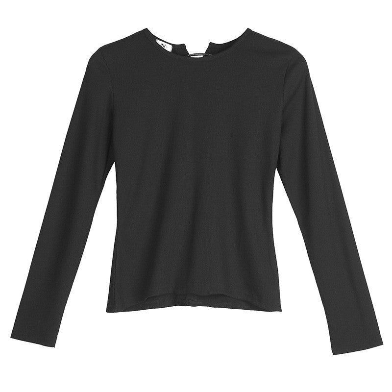 Hollow Out Straps Long Sleeves Slim Short T-shirt