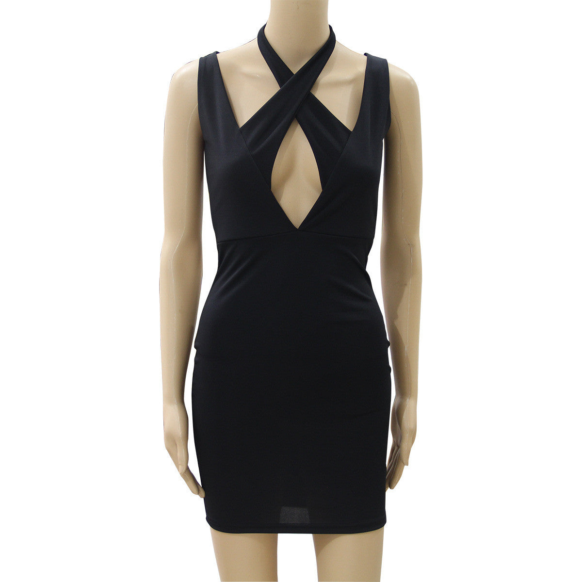 Sexy Cross Black Short Backless Bodycon Dress