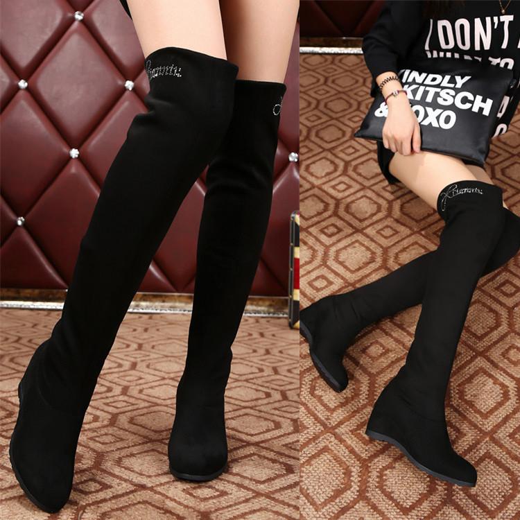 Fashion Crystal Adjustable Over Knee Black Boots
