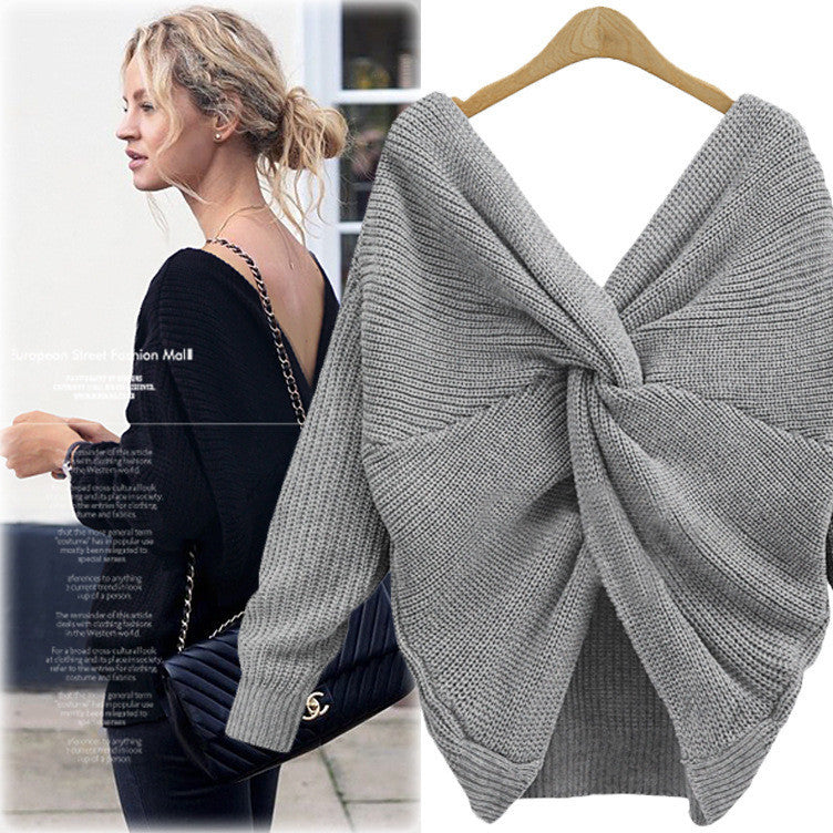 Sexy Wrap Style Long Sleeve Knitting Sweater