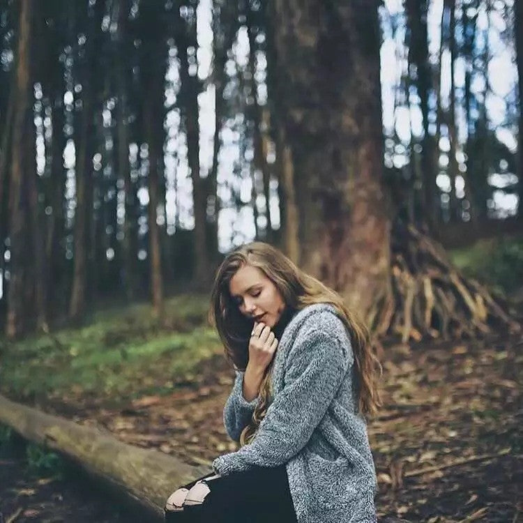 Fashion Hooded Pockets Gray Fur Cardigan