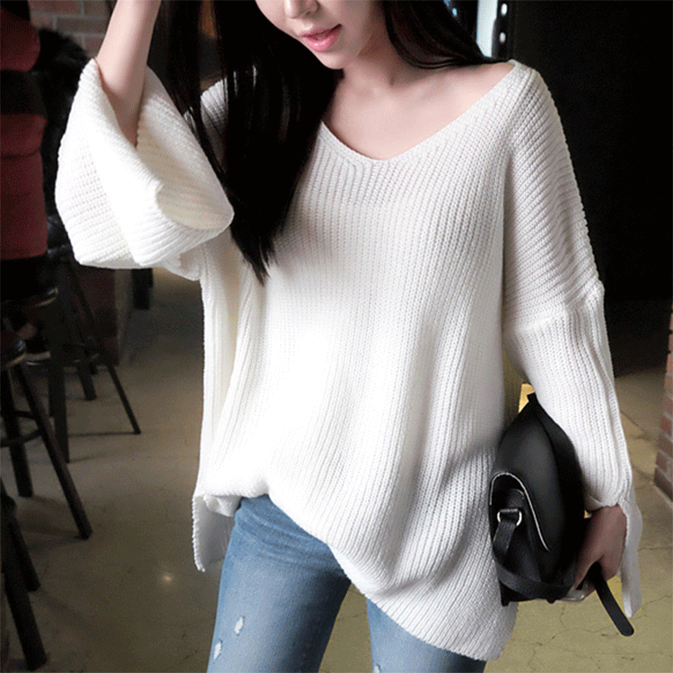 Loose Splitting V Neck Loose Sweater