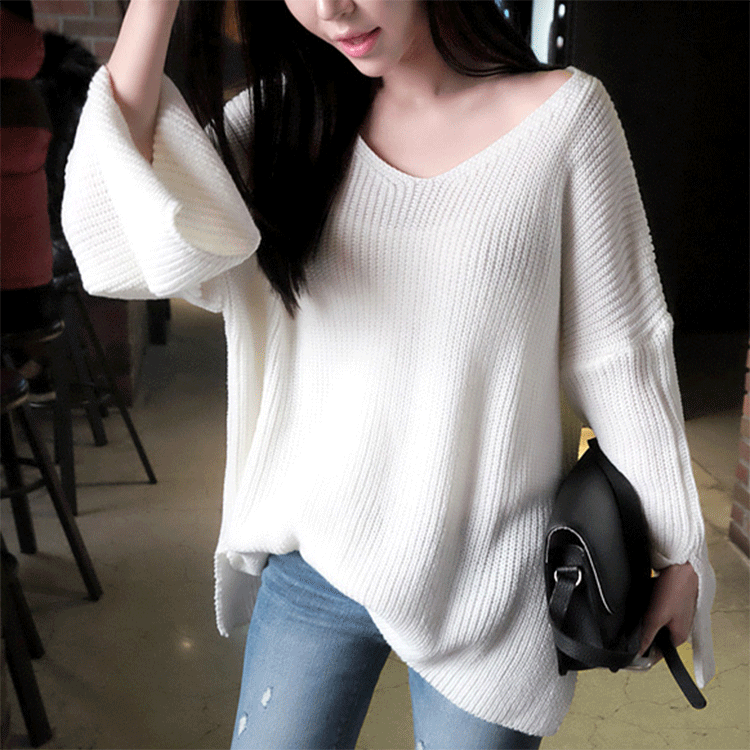 Loose Splitting V Neck Loose Sweater