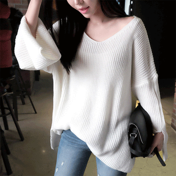 Loose Splitting V Neck Loose Sweater