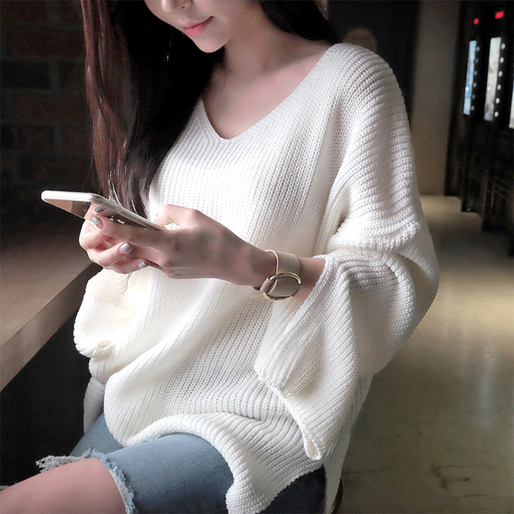 Loose Splitting V Neck Loose Sweater