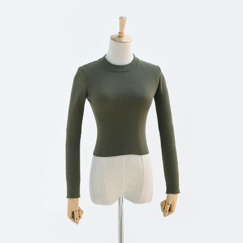 High Collar Pure Color Short Knit Sweater