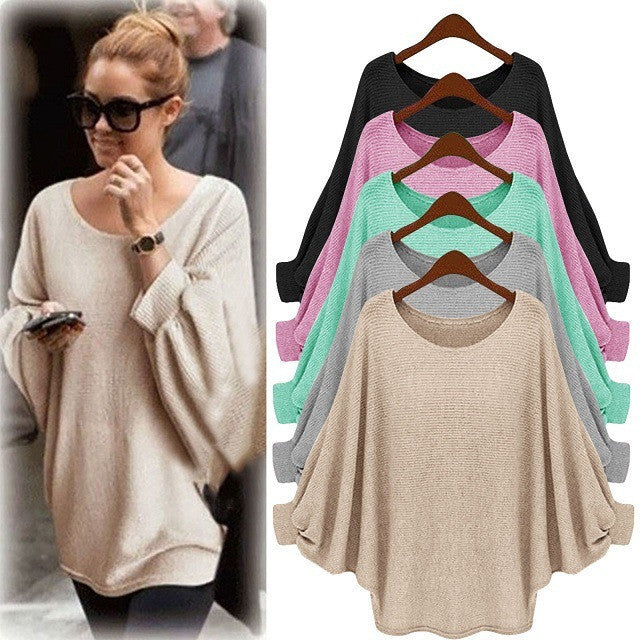 Fashion Bat Sleeve Scoop Loose Popular Sweater