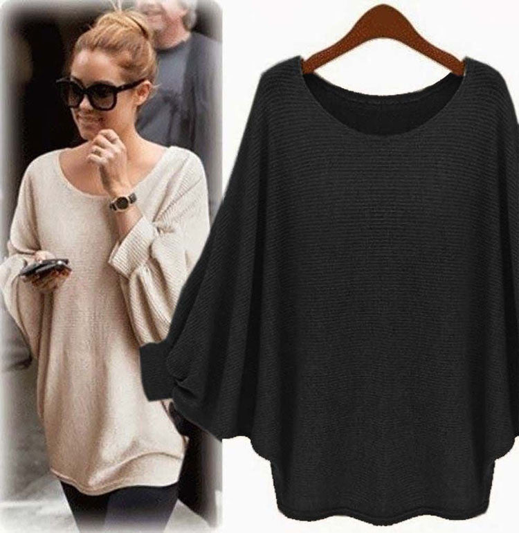 Fashion Bat Sleeve Scoop Loose Popular Sweater