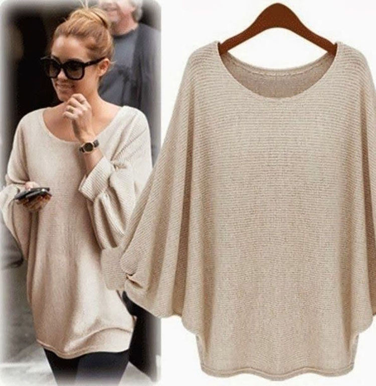 Fashion Bat Sleeve Scoop Loose Popular Sweater