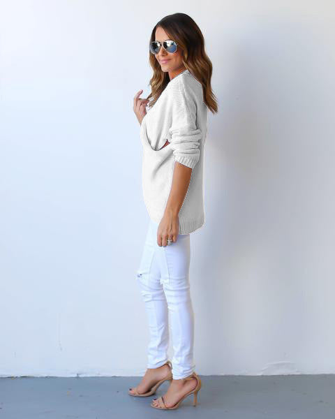 Fashion Wrap Pure Color Long Sleeve Sweater