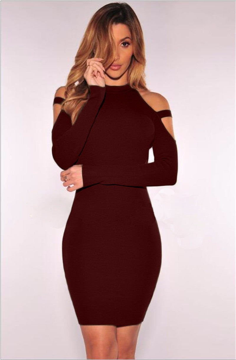 Scoop Cold Shoulder Long Sleeves Solid Short Club Dress – May Your Fashion