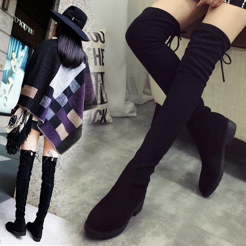 Sexy Black Elastic Over Knee High Boots