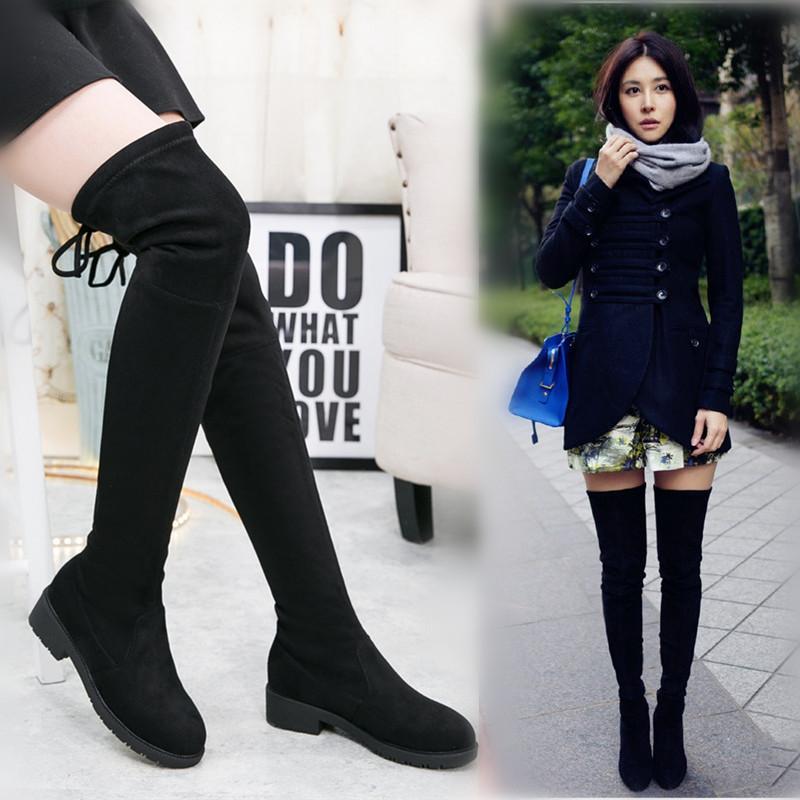 Sexy Black Elastic Over Knee High Boots