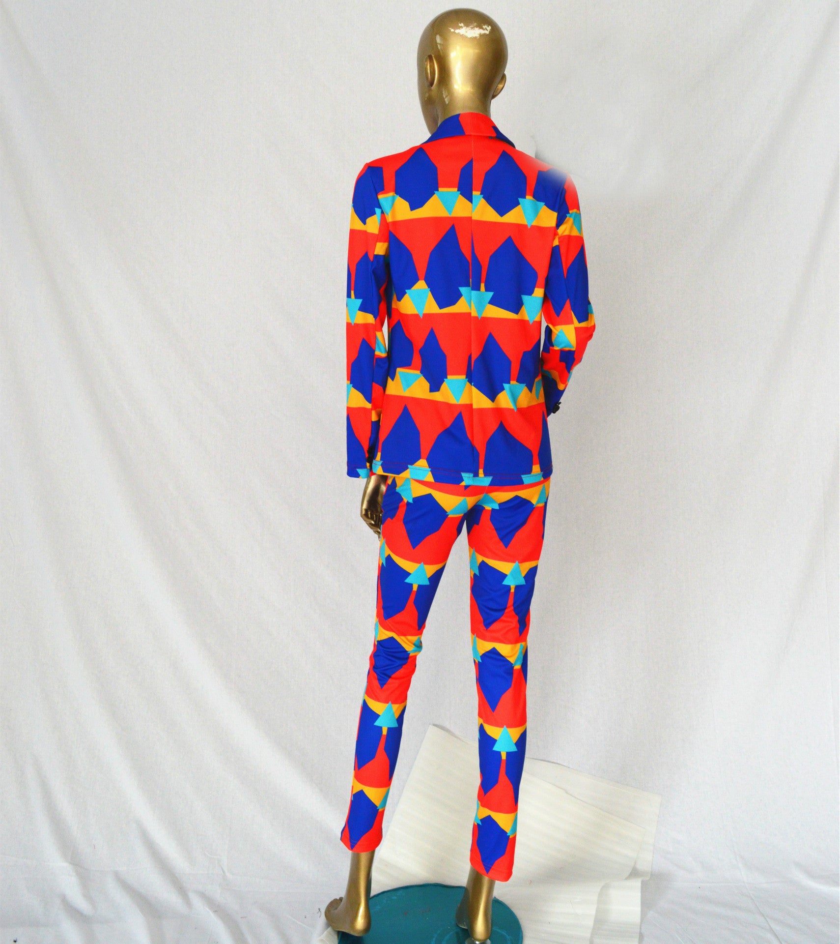 Sexy Colorful Geometric Print Blazer and Pants Two Pieces Set