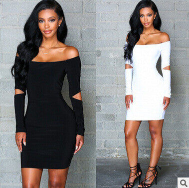 Pure Color Off Shoulder Hollow Sleeve Short Bodyon Dress
