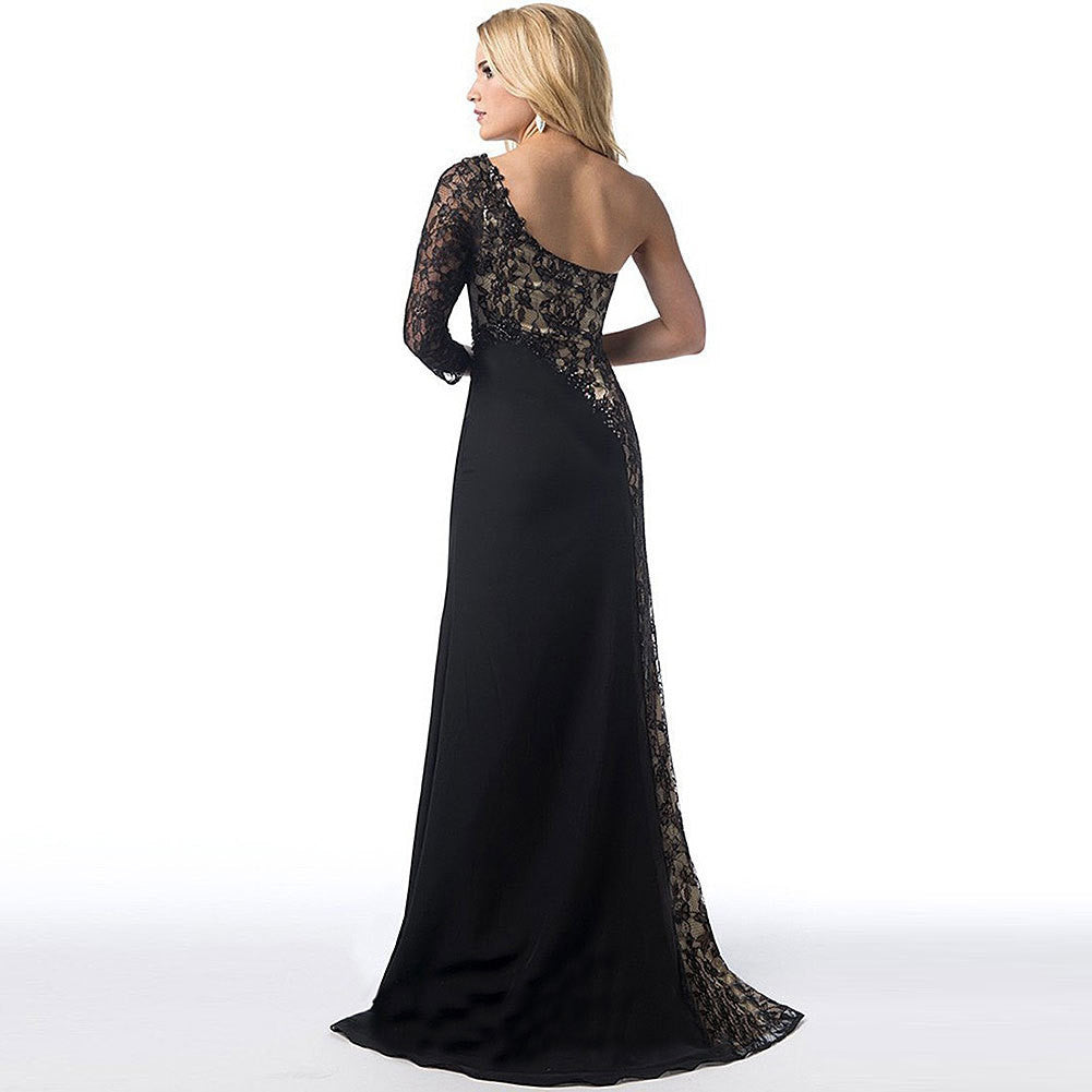 Sexy Lace Splicing One Shoulder Long Party Dress