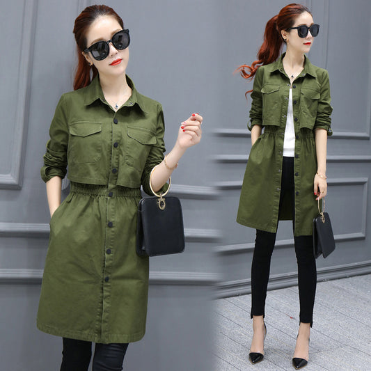 Stand Collar Button Pockets Decorate Slim Long Coat