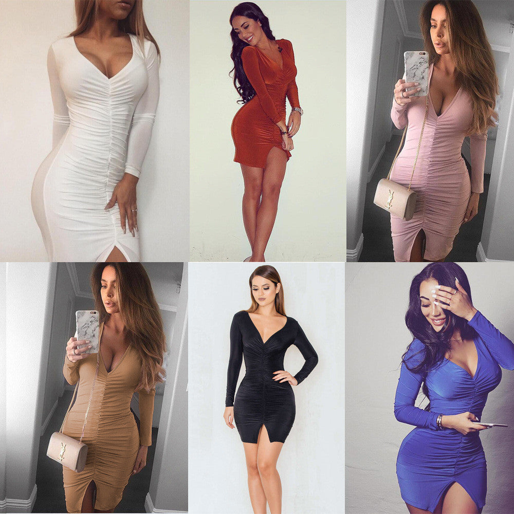 Sexy Long-Sleeved Drape Split Club Short Bodycon Dress