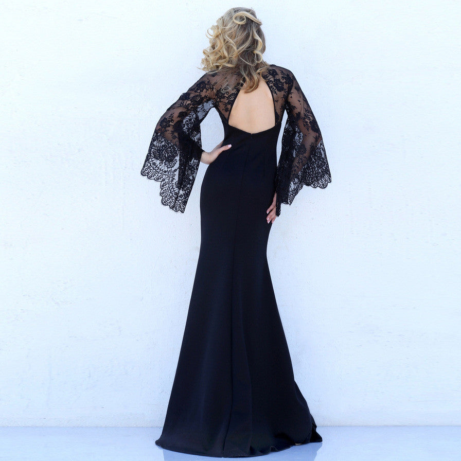 Beautiful Lace Bat Sleeves Deep V Mermaid Evening Dress