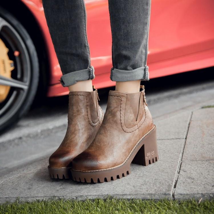 Retro Style Brush Color Elastic High Heeled Boots