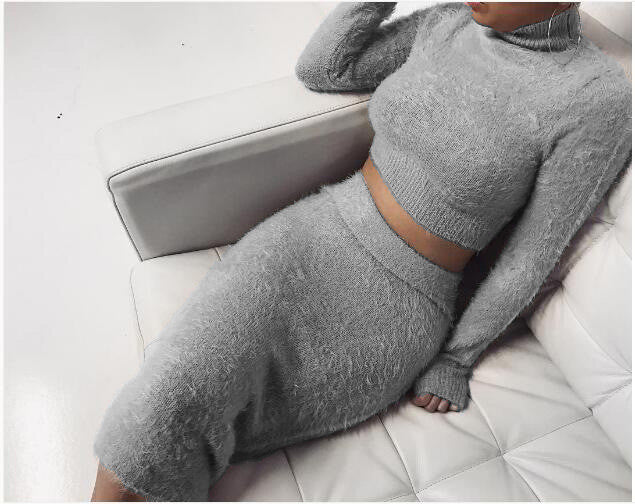 Hot Style Fashion Mohair Sweater Skirt Set