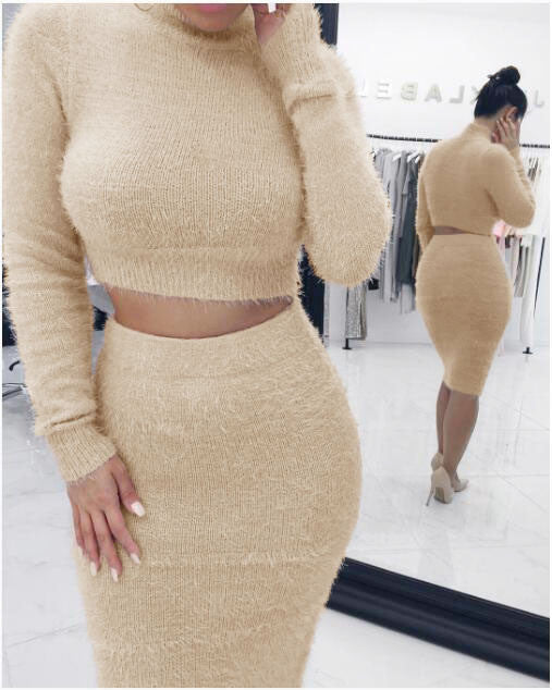 Hot Style Fashion Mohair Sweater Skirt Set