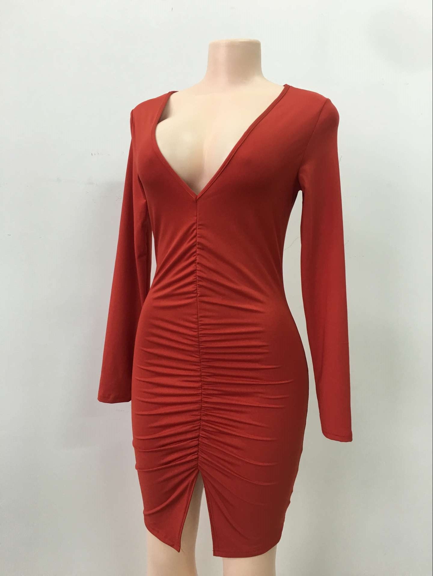 Sexy Long-Sleeved Drape Split Club Short Bodycon Dress