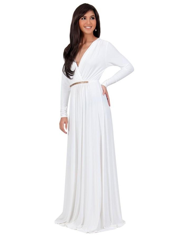 Long Sleeve V-neck Pleated Long Dress